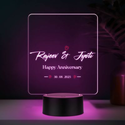 Personalized Couple Night Lamp Custom with Name & Date Bedside Table Lamp | Couple Gift Anniversary, Wedding, Marriage, Valentine Day Multicolored Light (Happy Anniversary)